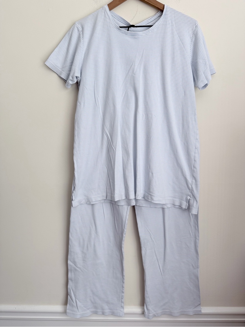 Lake pajama blue stripe top short sleeve Wide leg pant elastic waist Pima cotton